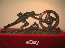 Ghanu Gantcheff-beau Bronze Art Déco-athlète Poussant Une Roue Vers 1930