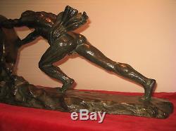 Ghanu Gantcheff-beau Bronze Art Déco-athlète Poussant Une Roue Vers 1930