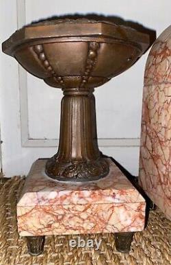 Garniture de cheminée- pendule- ensemble pendule en marbre rose, bronze art déco