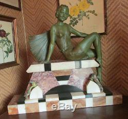 Gde Statue Art Deco Femme Sig Balleste Statuette Baigneuse Regule Patine Bronze