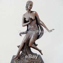 Genuine Bronze Sculpture Art Deco Dancer Nymph on Marble Base