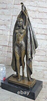 Grand Art Déco Sculpture Femelle Danseuse Sur Marbre Base - Bronze Affaire