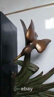 Grand bronze animalier oiseaux martin pecheur Art Deco double patine LIMOUSIN
