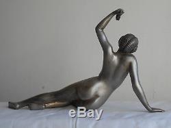 Grande Ancienne Sculpture Statue en Bronze Art Deco Nu Feminin Danseuse 1920/30