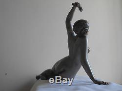 Grande Ancienne Sculpture Statue en Bronze Art Deco Nu Feminin Danseuse 1920/30