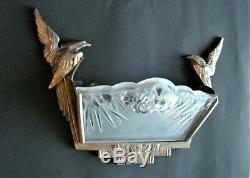 Grande Applique Lampe Art Deco Verre Bronze Oiseaux Sconce Daum Lorrain Nancy