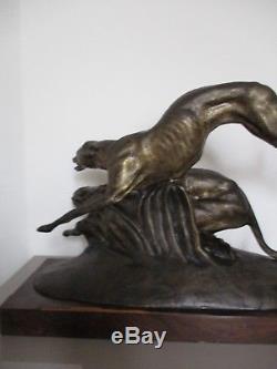 Grande STATUE SCULPTURE Bronze ANIMALIER ART DÉCO 1930 signé Francisque. 16Kg