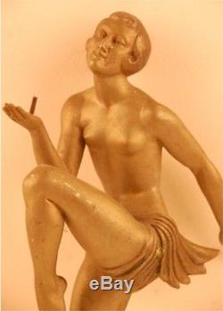 Grande Sculpture Art Deco Femme Max Le Verrier Lampe Design Regule Bronze French