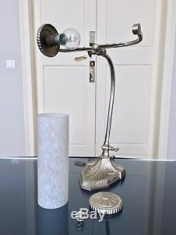 Grande lampe Art Déco en bronze et pâte de verre Lampe de Bureau, Table