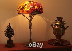 Grande lampe Ombelle style Gallé sur pied en bronze