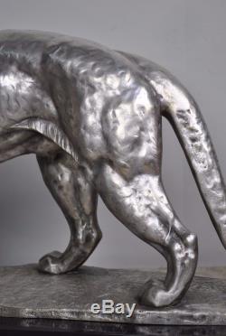 Grande panthère art déco en bronze argenté, I Rochard