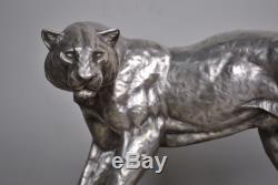 Grande panthère art déco en bronze argenté, I Rochard