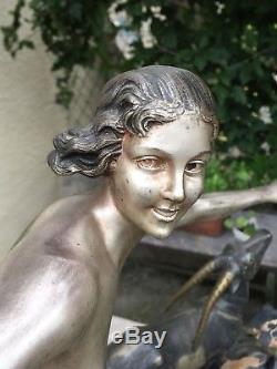 Grande sculpture Art Deco en bronze diane aux bouquetins signé G. Daverny