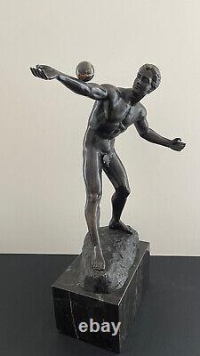 Grande sculpture bronze curiosa masculin jongleur Art Déco