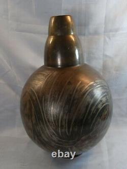 H Grunne Ancien Rare Grand Vase Ovoide Dinanderie Art Deco Bronze Poisson Design