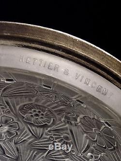 Hettier & Vincent Lustre Art Deco 6 Feux Bronze Nickele Et Verreries Pressees