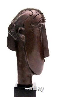 HUGE 3.2kg Bronze Abstract Studio Male Face Sculpture Art Deco Style 36.2cm Tall