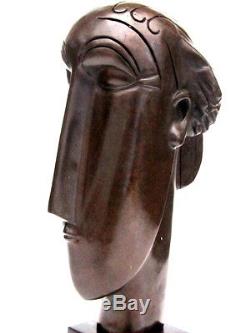 HUGE 3.2kg Bronze Abstract Studio Male Face Sculpture Art Deco Style 36.2cm Tall