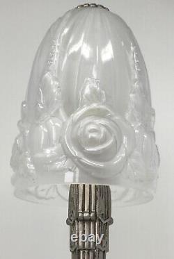Hettier & VIncent Lampe Art Déco Bronze Nickelé, Tulipe Cristal Baccarat