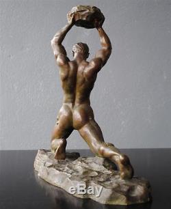 Homme à l'effort en bronze Art déco 1930