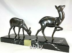 Irenee Rochard (1906-1984) Sculpture Art Deco Biches Fonte D'art Patinee Bronze