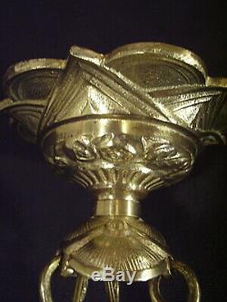 J. Robert Lustre Ou Suspension Art Déco En Bronze & Vasque En Verre Émaillé 1930