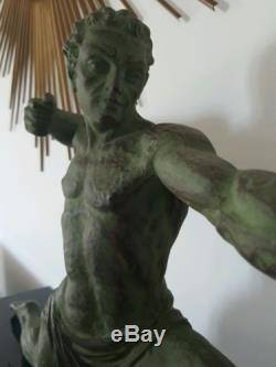 Jean de Roncourt art déco signé vers 1930 regule a patine bronze archer statue