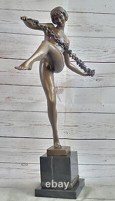 Joli Danseuse Avec / Thyrsus, Pierre Le Faguays Bronze Statue Art Déco Sculpture