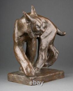 Jussi Mantynen (1886-1978)'Ion Vädrar Fara' Lynx Aux Aguets, Bronze Art Déco