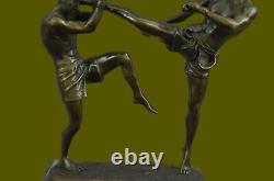 Kickboxing Bronze Sculpture Boxers Sport Trophy Marbre Base Art Déco Figure Deal