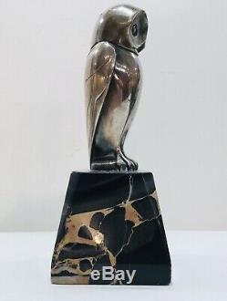 L. Rigot Sculpture Bronze Argenté dune Chouette Signé. Période Art Déco