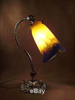 Lampe Art Nouveau / Art Deco En Bronze & Tulipe Pate De Verre Muller Fres