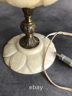 LAMPE Ancienne TULIPE En ALBATRE ART Déco/Nouveau Partie Pied BRONZE 34,5 Cm