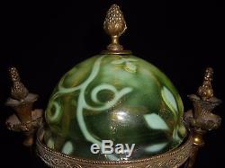 Lampe Bronze Style Athénienne Verre Vaseline Ouraline A Completer Restaurer