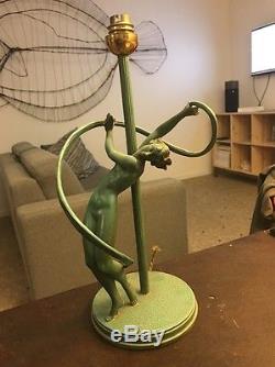 Lampe De Fayral P. Le Faguays Max Le Verrier Statue Sculpture Art Deco Danseuse