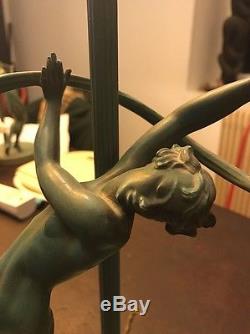Lampe De Fayral P. Le Faguays Max Le Verrier Statue Sculpture Art Deco Danseuse