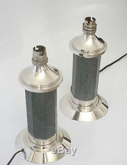 Lampes Art Deco Galuchat Bronze Laiton Argente Shagreen Bronze & Brass Lamps