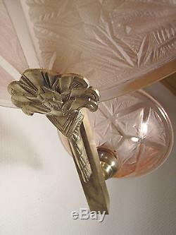 Lustre Art Deco En Bronze Vasque Et Coupelles Signe Hanots