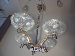 Lustre Art Deco Tulipe Opalescent French Chandelier Lamp Old Petitot No Muller
