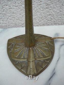Lampe Art Deco Nouveau Bronze Tulipe Pate De Verre Signee Muller Vers 1925