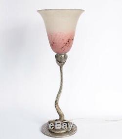 Lampe Art Deco Serpent En Bronze Argenté