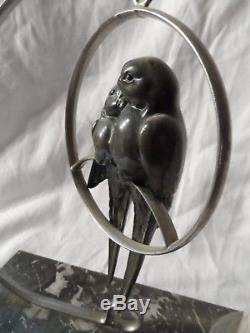 Lampe De Chevet Veilleuse Art-deco Aux Hirondelles Bronze Gout Irenee Rochard