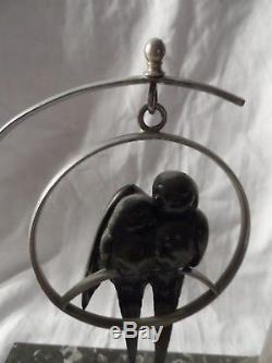 Lampe De Chevet Veilleuse Art-deco Aux Hirondelles Bronze Gout Irenee Rochard