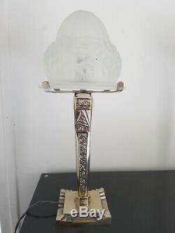 Lampe OBUS Art déco verre 1930 Degué pied bronze argenté PAIRE POSSIBLE, RARE