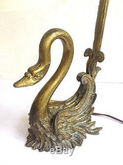 Lampe ancienne en Bronze, pied en forme de Cygne. Art Nouveau