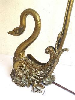 Lampe ancienne en Bronze, pied en forme de Cygne. Art Nouveau