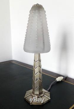 Lampe art déco Muller, bronze nickelé / art deco desktop lamp with Muller shade
