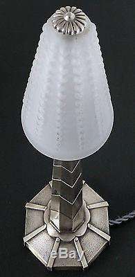 Lampe art déco Muller, bronze nickelé / art deco desktop lamp with Muller shade