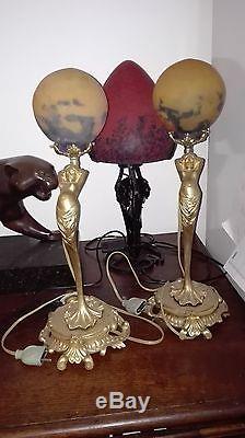 Lampe art nouveau globe Muller bronze 1900 pate de verre couleur art deco