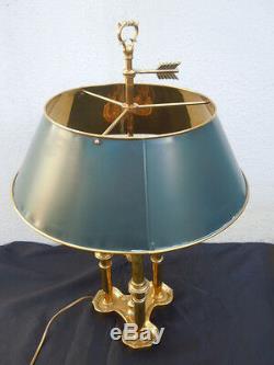Lampe bouillotte bronze abat-jour tôle peinte époque XXème style henri Delisle